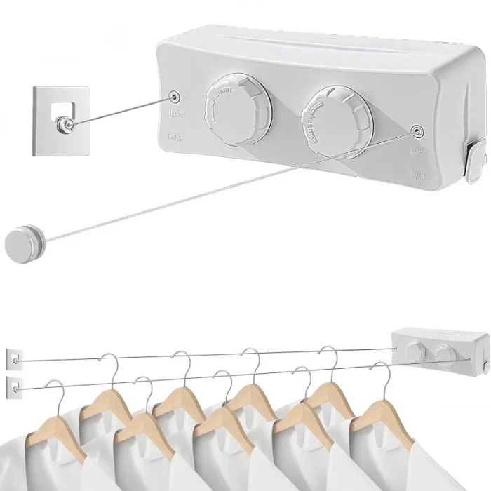 Double Corde à Linge Rétractable En Acier Inoxydable
